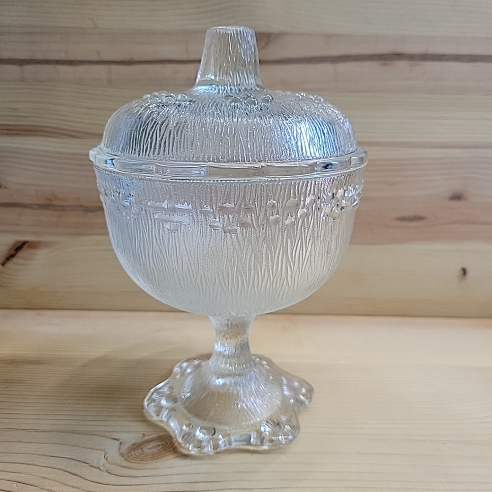 Vintage Barocco Candy Dish Pedestal Lid Pedestal Bubble Lace Glass 7